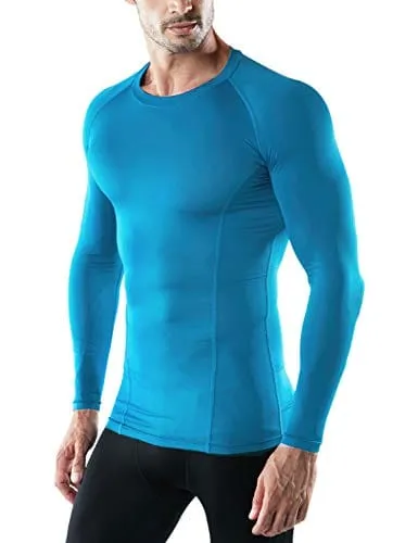 ATHLIO Men's UPF 50  Long Sleeve Compression Shirts, Water Sports Rash Guard Base Layer, Athletic Workout Shirt, 3pack Navy/Blue/Sky