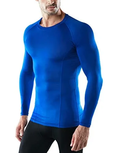ATHLIO Men's UPF 50  Long Sleeve Compression Shirts, Water Sports Rash Guard Base Layer, Athletic Workout Shirt, 3pack Navy/Blue/Sky
