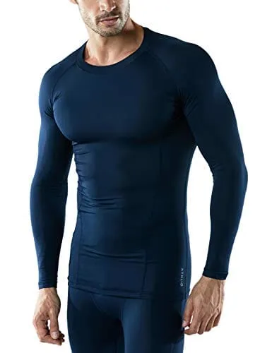 ATHLIO Men's UPF 50  Long Sleeve Compression Shirts, Water Sports Rash Guard Base Layer, Athletic Workout Shirt, 3pack Navy/Blue/Sky