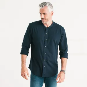 Band Collar T-Shirt Shirt - Dark Navy Cotton Jersey