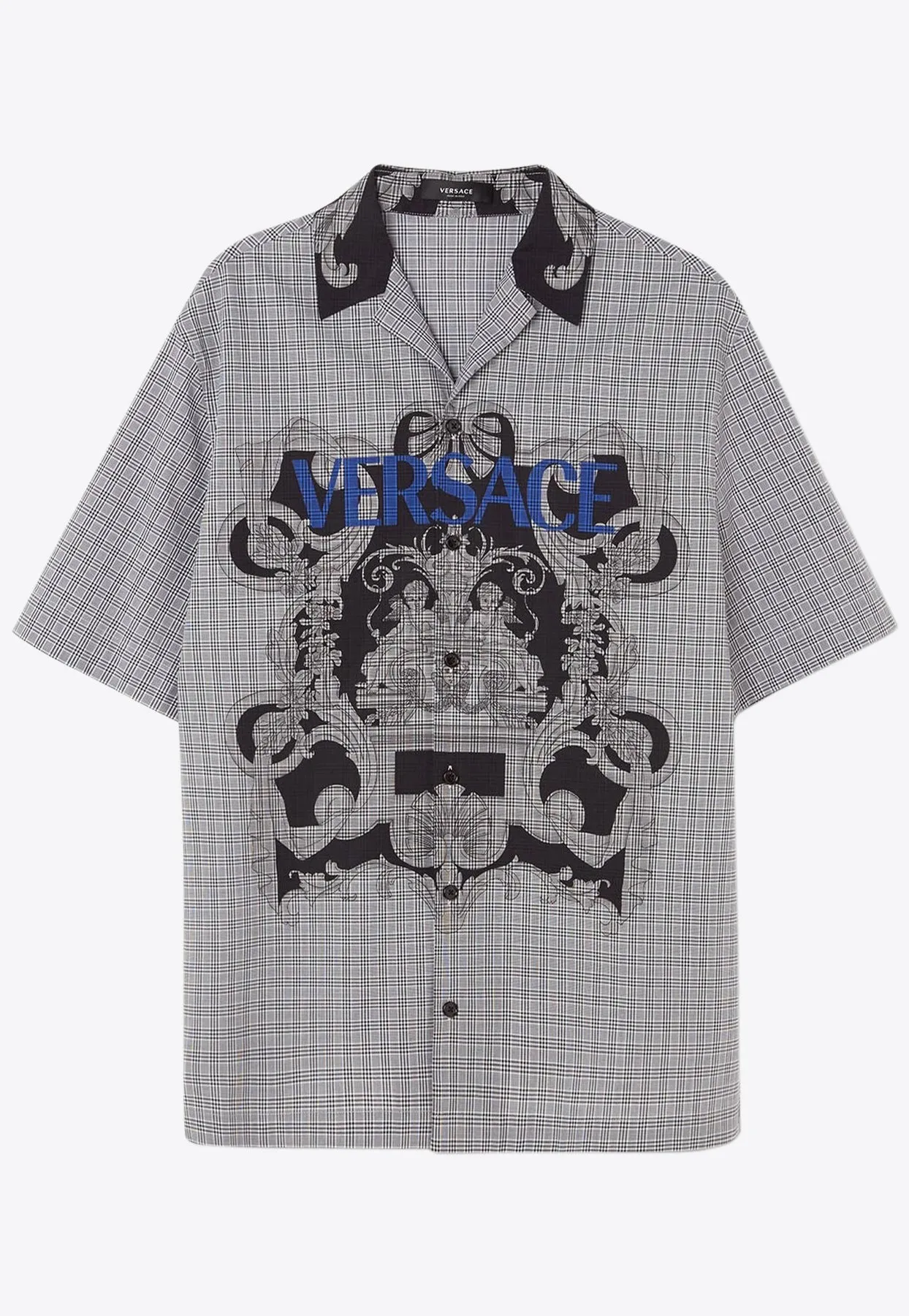 Baroque Print Button-Down Checked Shirt