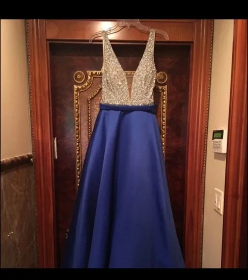 Beads Bodice Open Back A Line Long Evening Dress Party Elegant