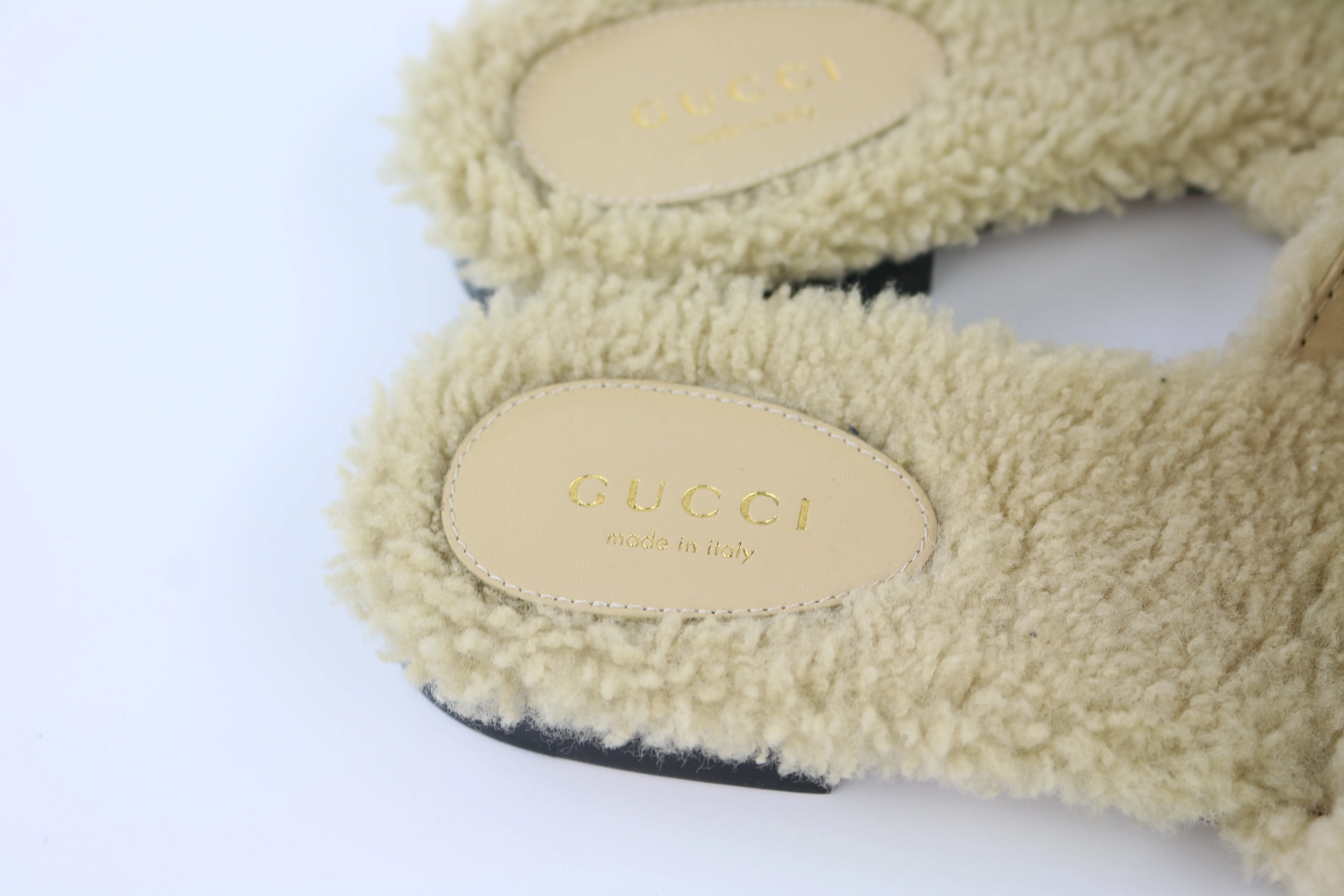Beige Shearling GG Flat Sandals 36.5