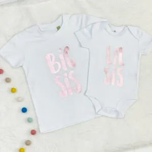 Big Sis Lil Sis Matching T Shirt Set Rose Gold