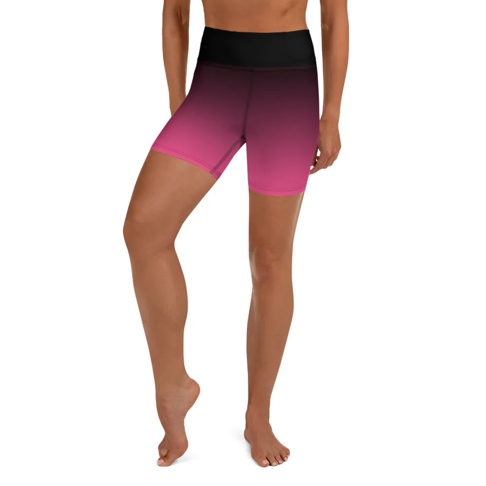 Black and Pink Ombre Yoga Shorts