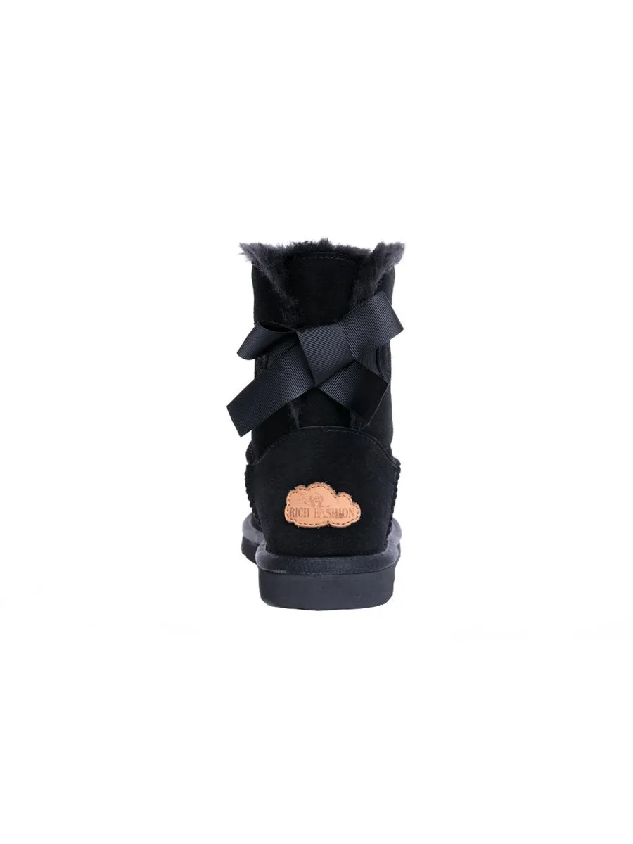 Black Bow Detail Sheepskin Winter Boots
