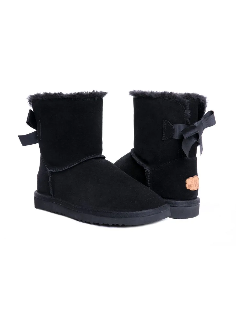 Black Bow Detail Sheepskin Winter Boots