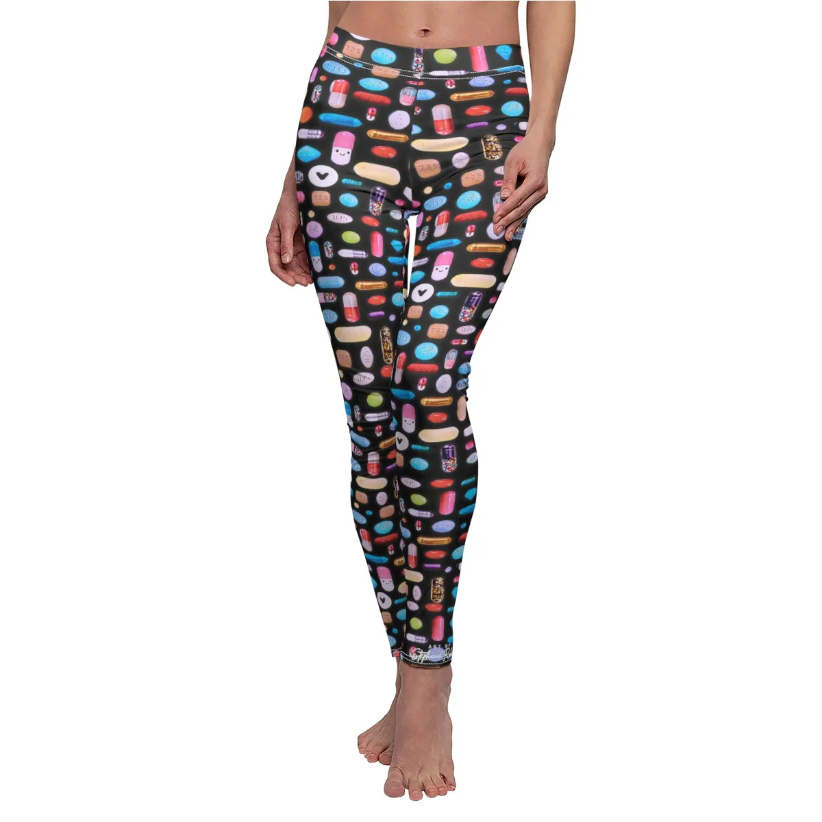 Black Rainbow Pill Grid Women's Leggings