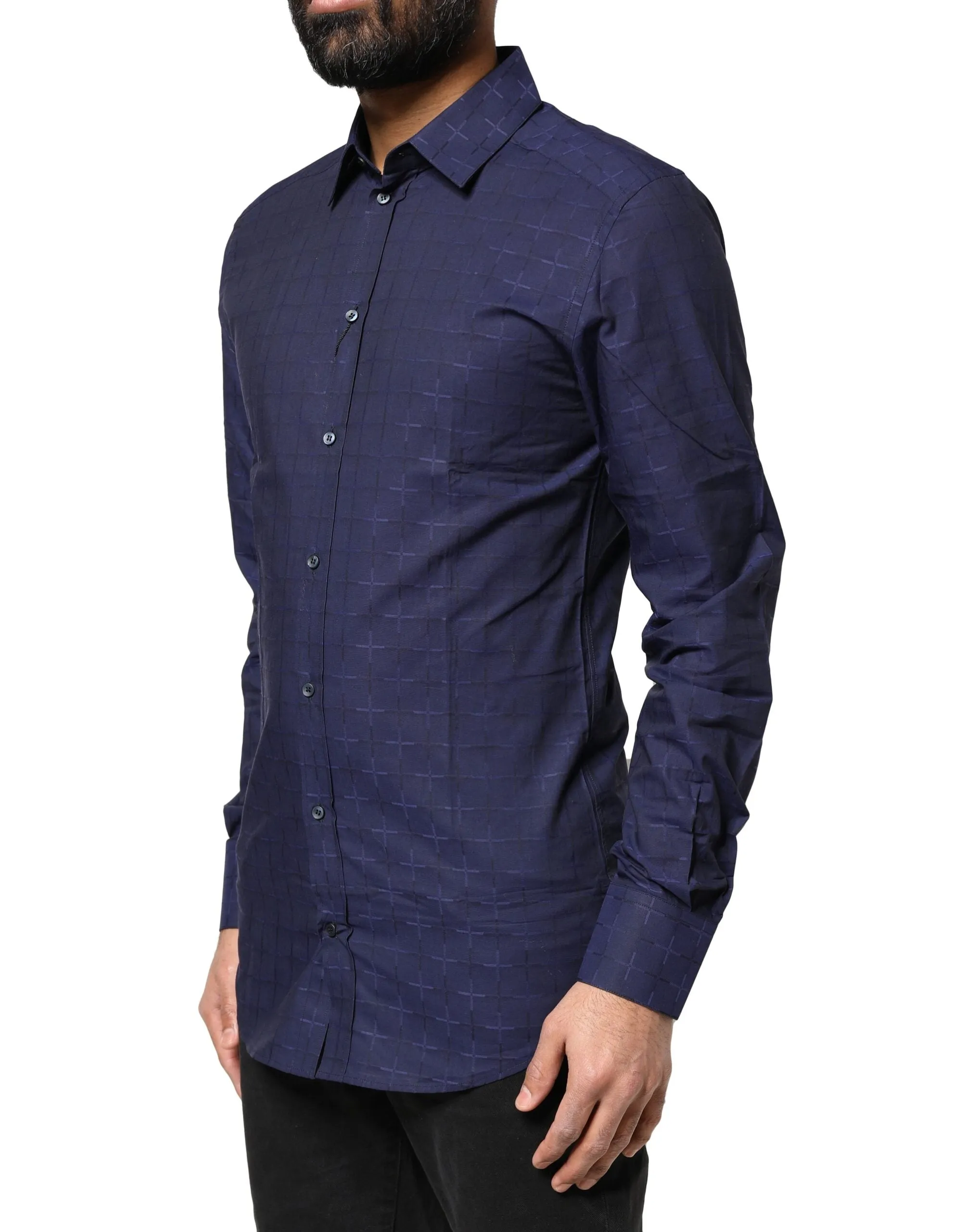 Blue Check Tartan GOLD Formal Dress Shirt