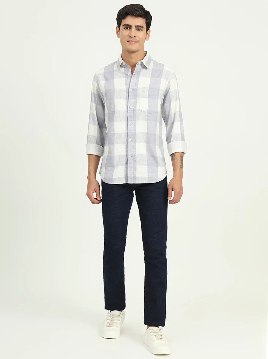 Blue Checked Slim Fit Casual Shirt | Greenfibre