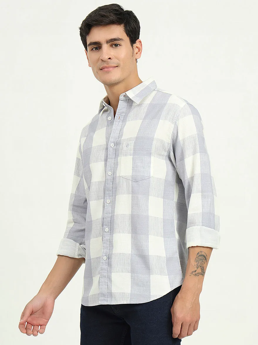 Blue Checked Slim Fit Casual Shirt | Greenfibre