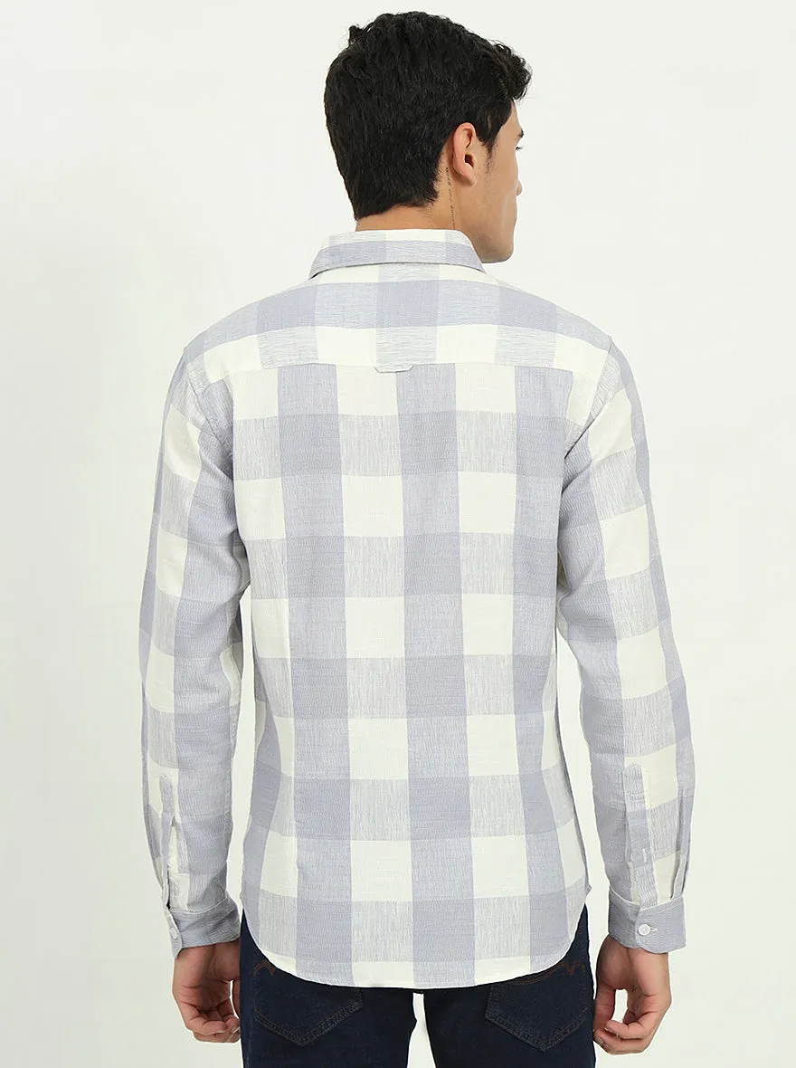 Blue Checked Slim Fit Casual Shirt | Greenfibre