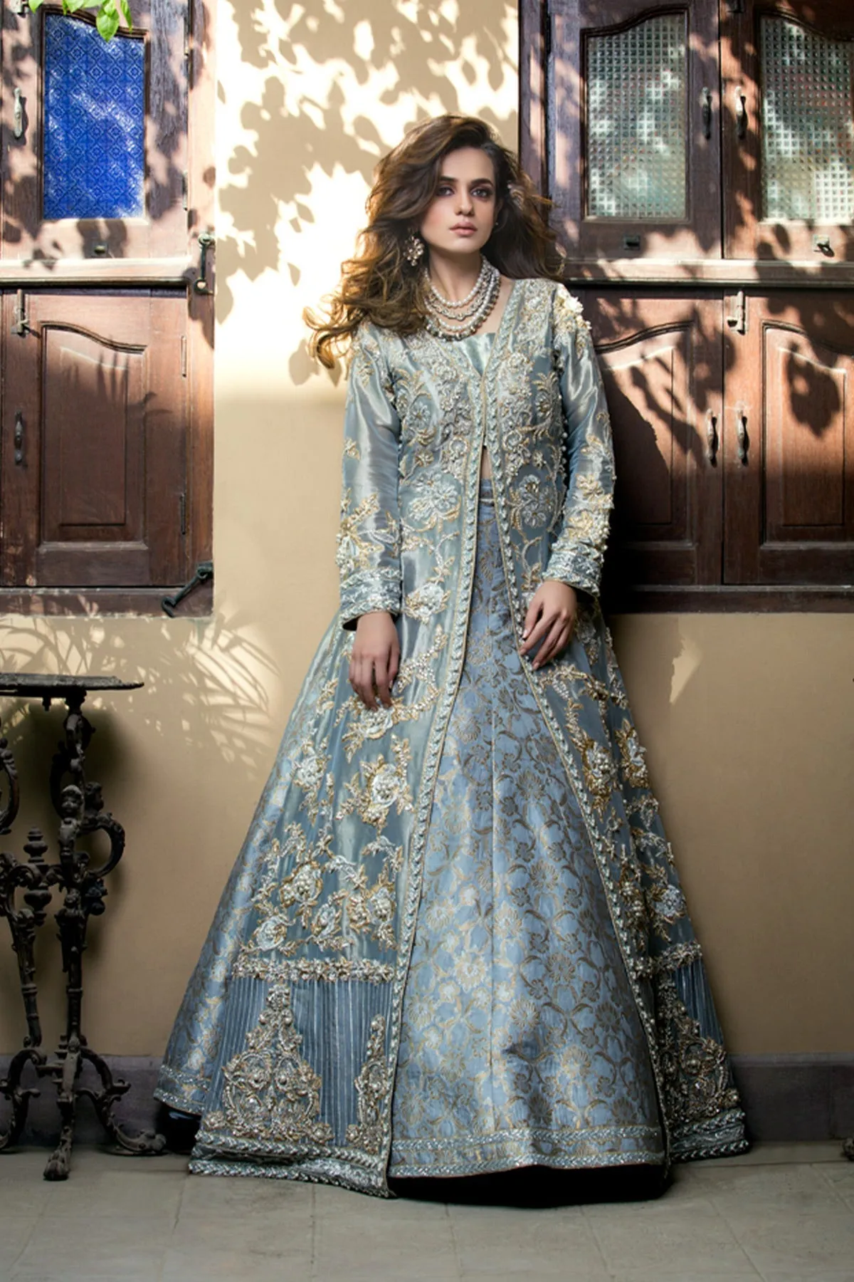 Blue Embellished Kameez Lehenga Pakistani Wedding Dresses