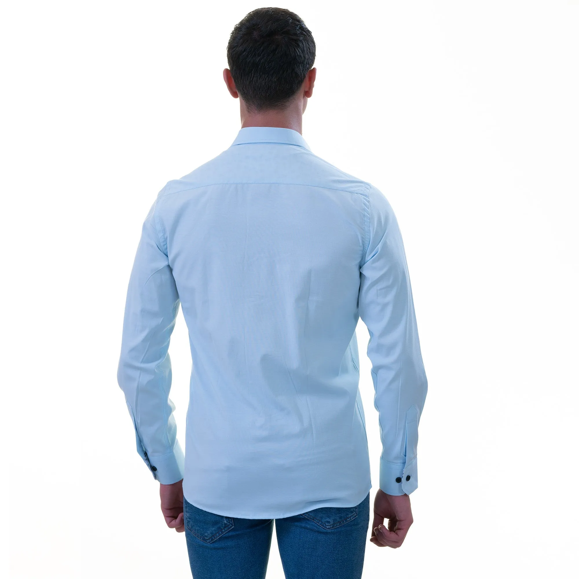 Blue inside Printed Men's Slim Fit Designer French Cuff Shirt -