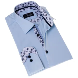 Blue inside Printed Men's Slim Fit Designer French Cuff Shirt -