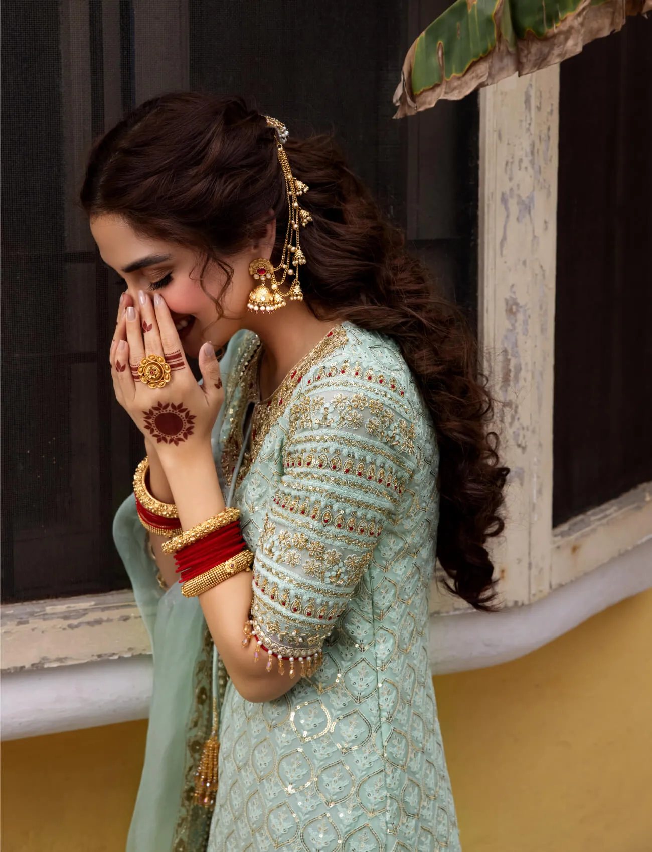 Blue Pakistani Party Dress In Long Kameez Churidar Style