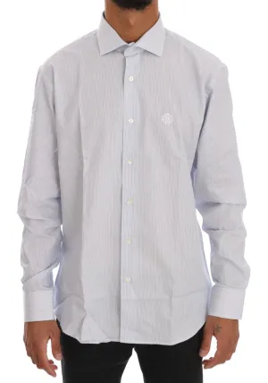 Blue Striped Cotton Slim Fit Shirt