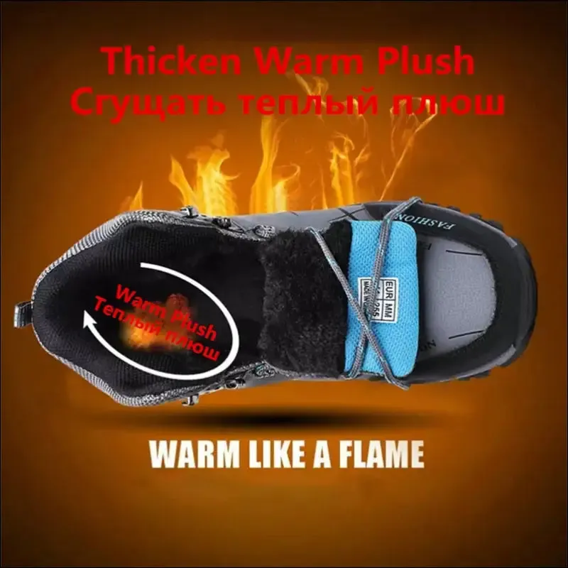 Brand men winter snow boots waterproof leather sneakers super warm men's boots outdoor male hiking