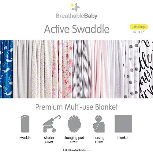 BreathableBaby Active Swaddle Blanket & Wrap 2 Pack – Pink Bloom and Pink Dots, Lightweight Premium Activewear Fabric, 47 x 47-inch Extra Large Multi-Use Blanket