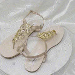 Bridal Sandals with Sparkling Crystal Gold Design