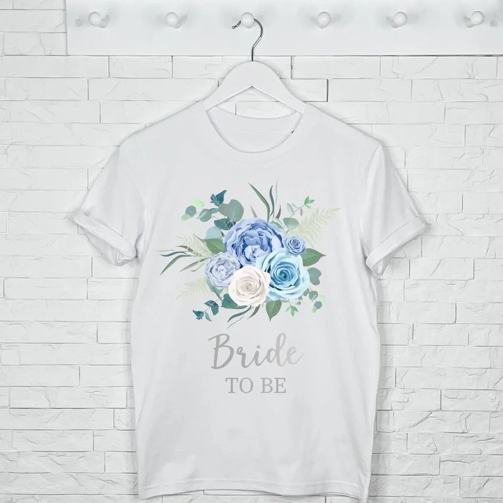 Bride To Be And Hen Blue Floral And Silver T Shirt Set