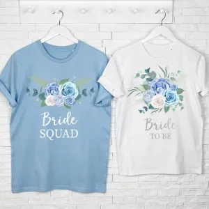 Bride To Be And Hen Blue Floral And Silver T Shirt Set