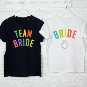 Bride To Be And Hen Rainbow Arch And Silver T Shirt Set