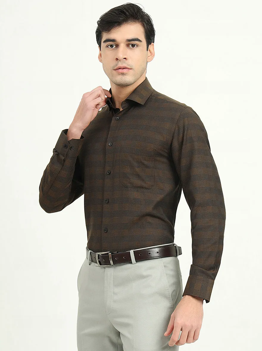 Brown & Black Checked Slim Fit Formal Shirt | Greenfire