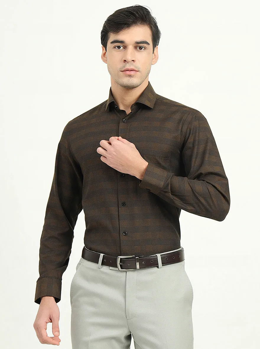 Brown & Black Checked Slim Fit Formal Shirt | Greenfire