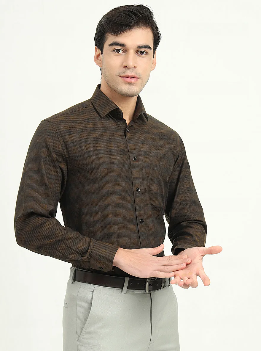 Brown & Black Checked Slim Fit Formal Shirt | Greenfire