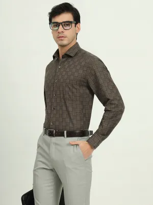 Brown & Blue Checked Regular Fit Formal Shirt | Greenfire
