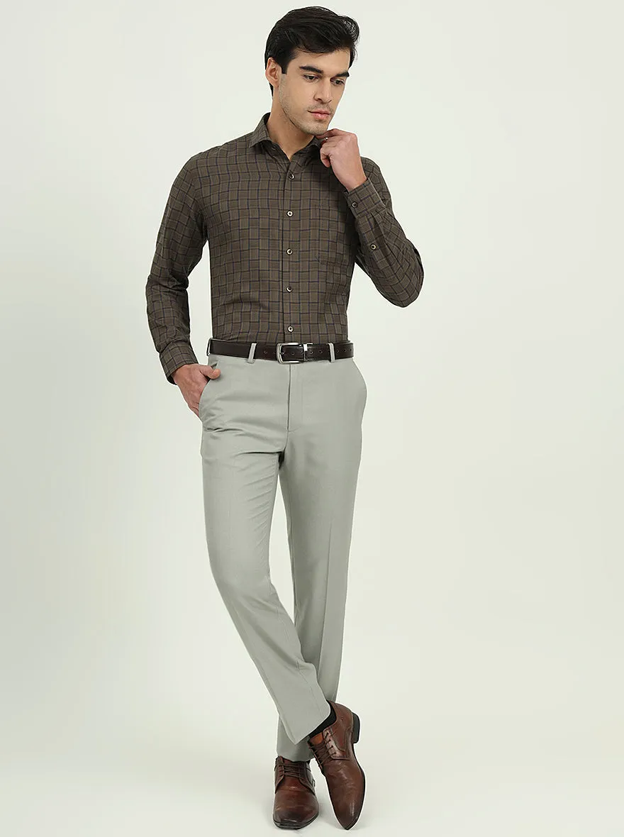 Brown & Blue Checked Regular Fit Formal Shirt | Greenfire