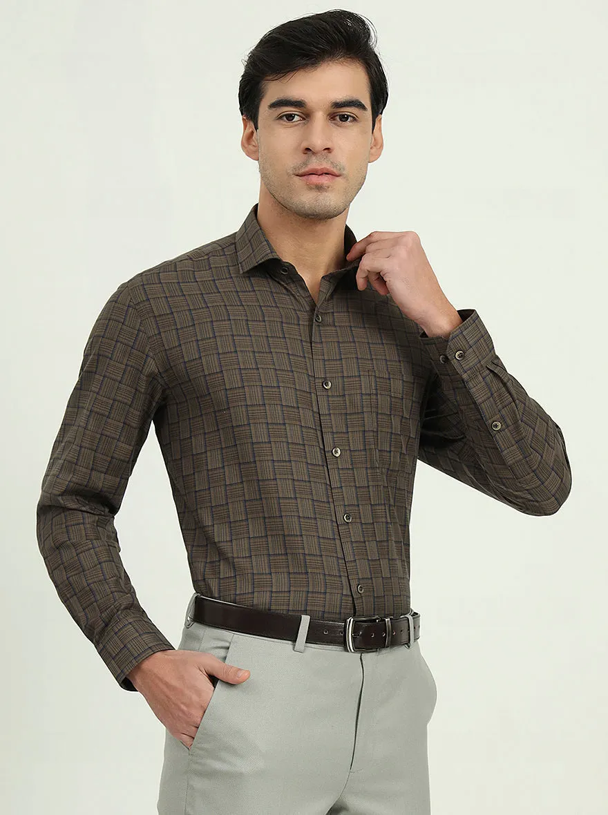 Brown & Blue Checked Regular Fit Formal Shirt | Greenfire