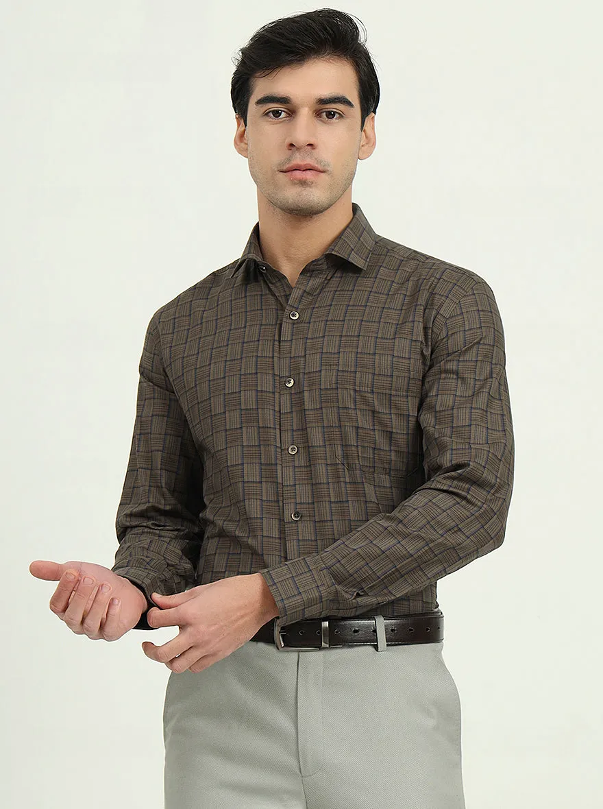 Brown & Blue Checked Regular Fit Formal Shirt | Greenfire