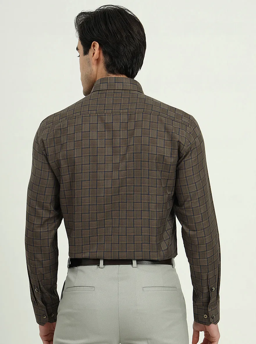 Brown & Blue Checked Regular Fit Formal Shirt | Greenfire