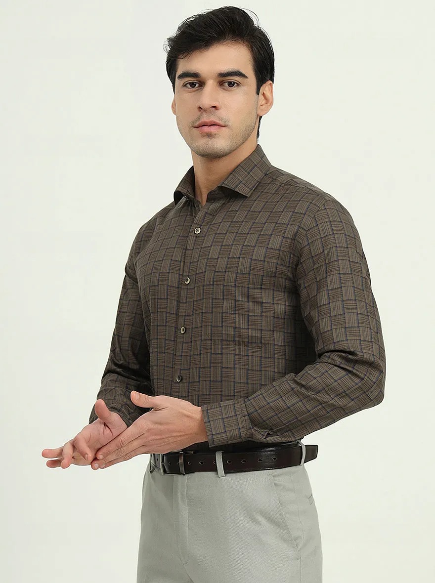 Brown & Blue Checked Regular Fit Formal Shirt | Greenfire