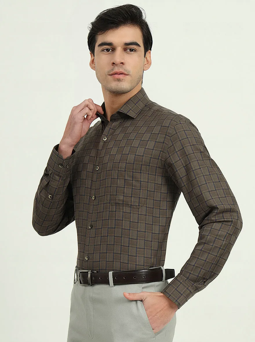 Brown & Blue Checked Regular Fit Formal Shirt | Greenfire