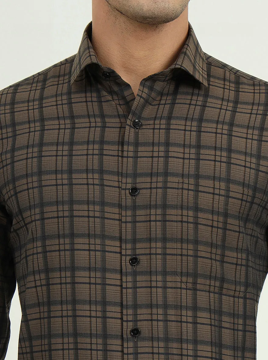 Brown Checked Slim Fit Formal Shirt | Greenfire