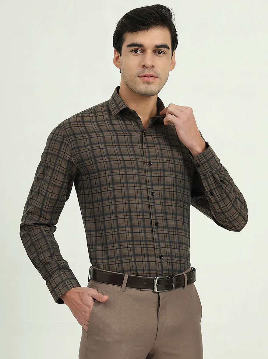 Brown Checked Slim Fit Formal Shirt | Greenfire