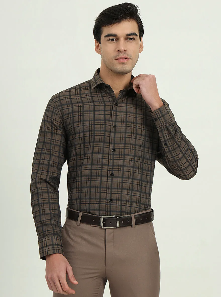 Brown Checked Slim Fit Formal Shirt | Greenfire