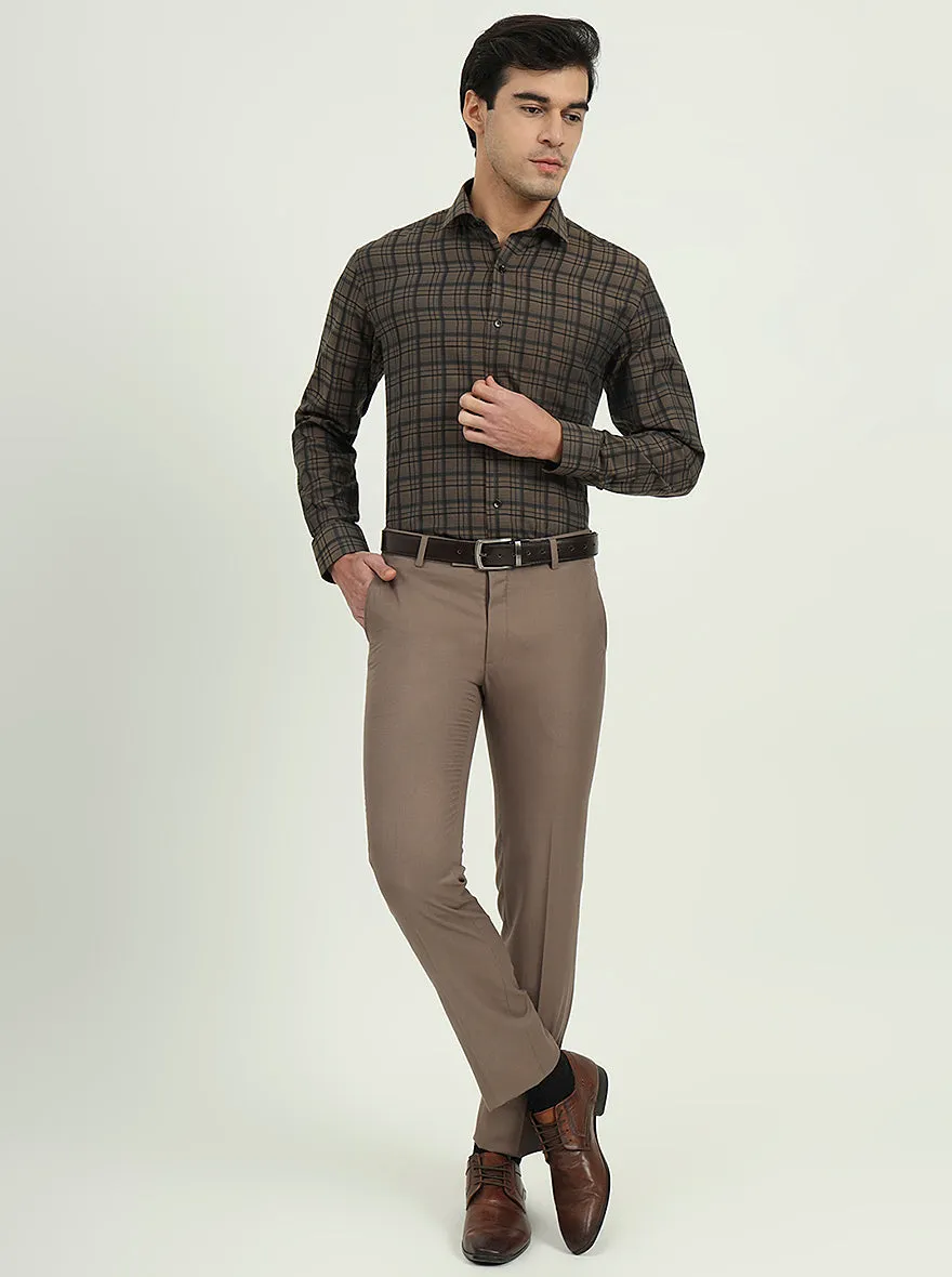 Brown Checked Slim Fit Formal Shirt | Greenfire