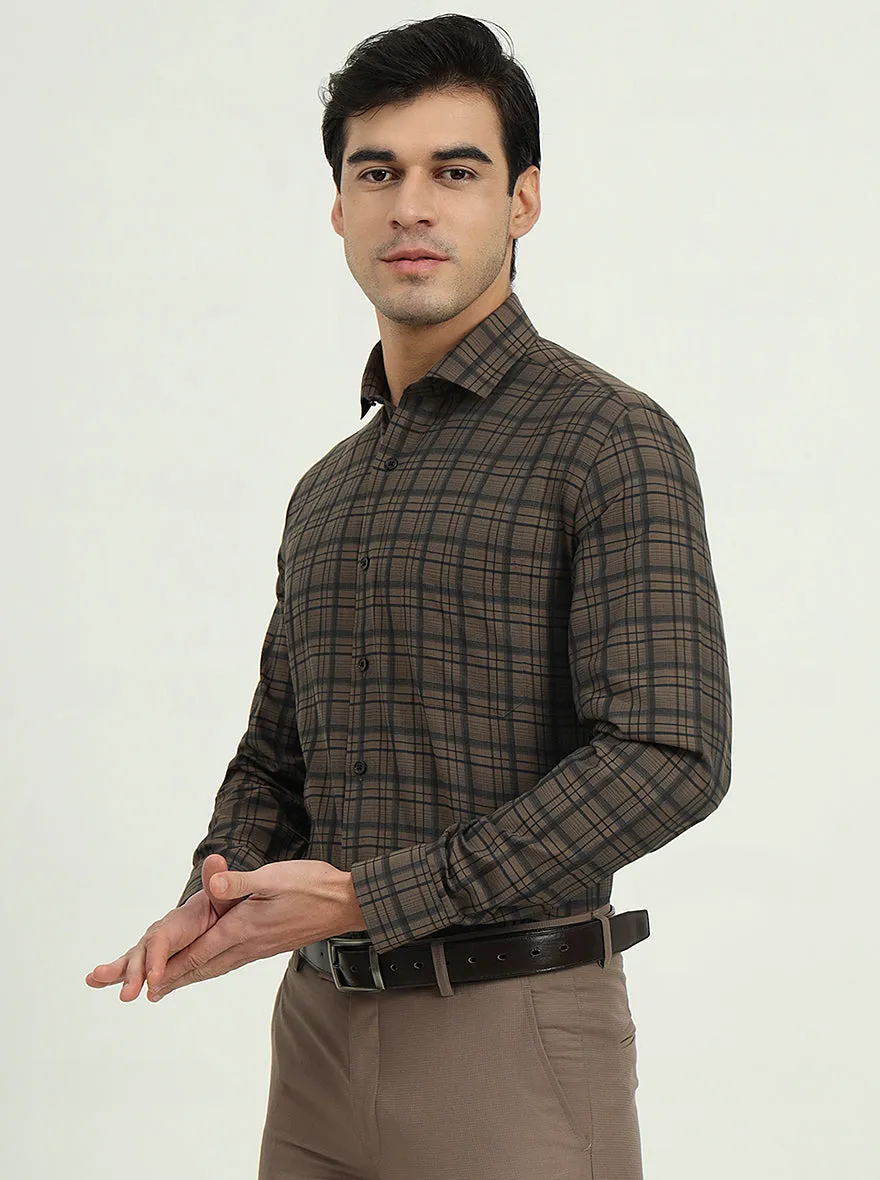 Brown Checked Slim Fit Formal Shirt | Greenfire