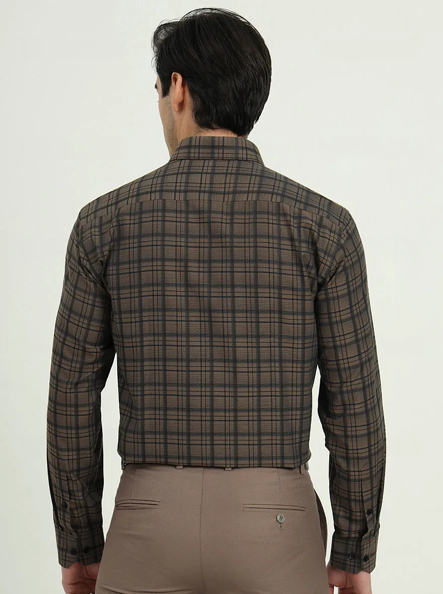 Brown Checked Slim Fit Formal Shirt | Greenfire