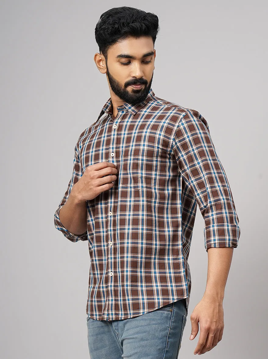 Brown Checked Smart Fit Semi Casual Shirt | Greenfibre