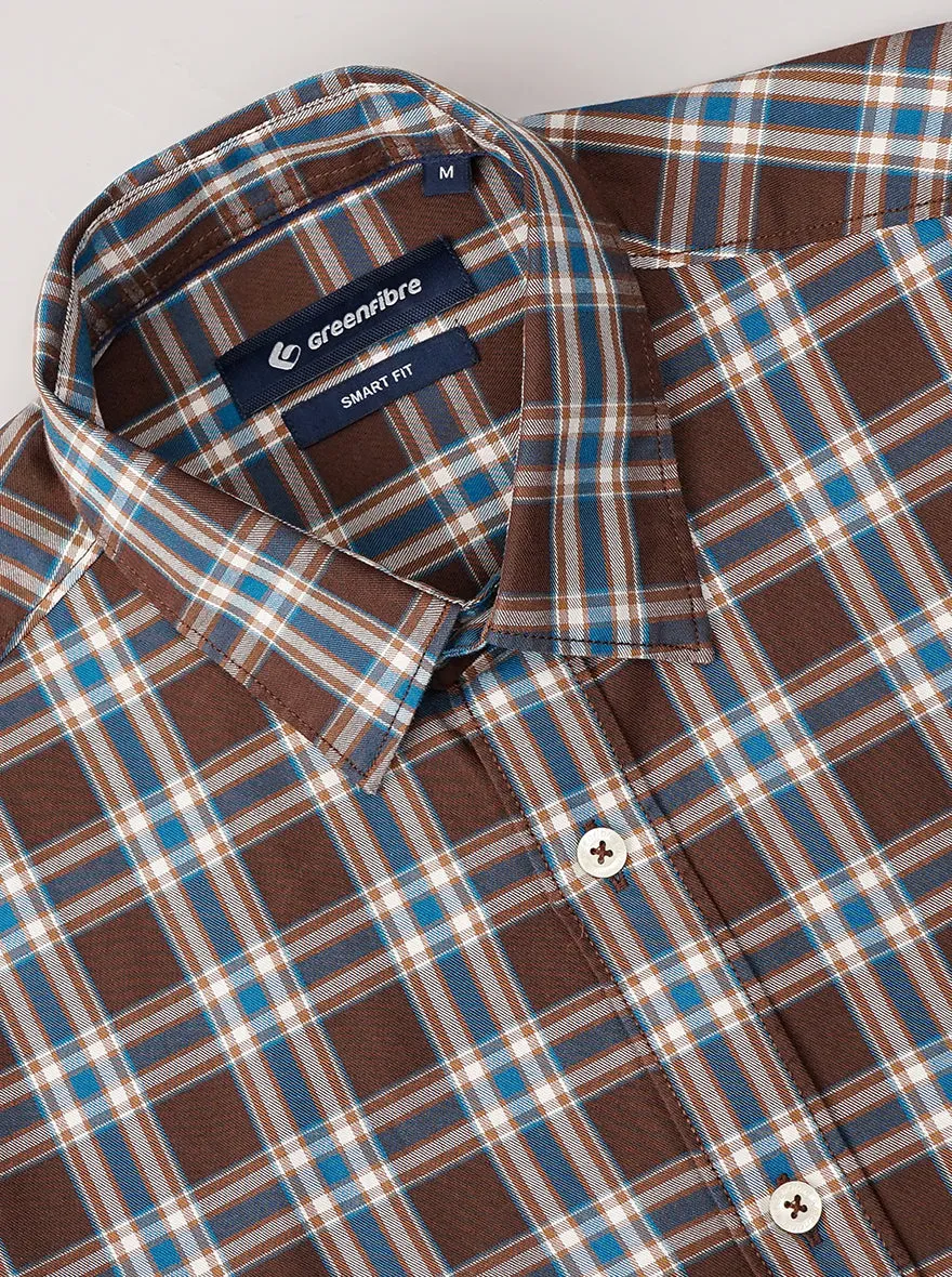 Brown Checked Smart Fit Semi Casual Shirt | Greenfibre