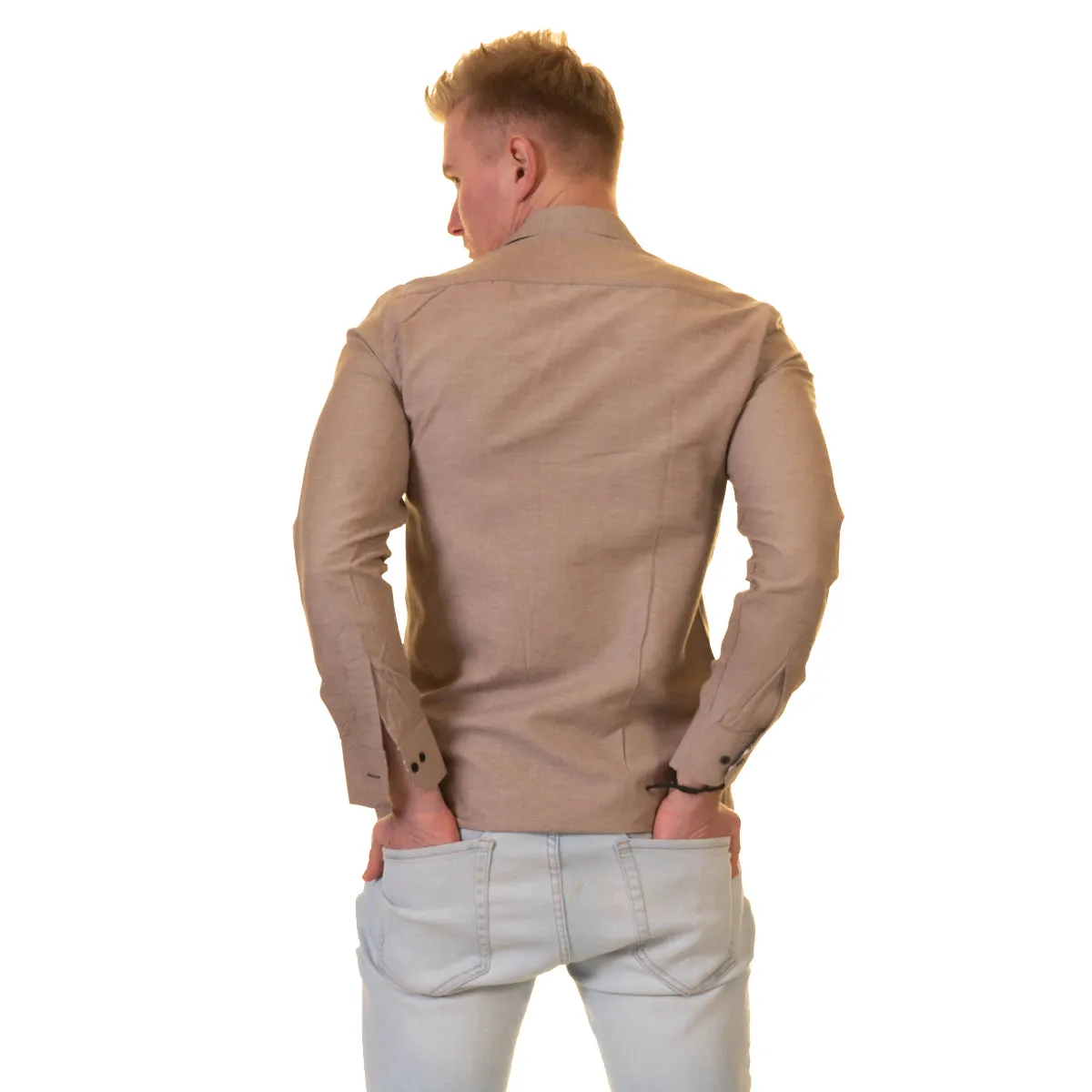 Brown Mens Slim Fit Designer Dress Shirt - tailored Cotton Shirts for Work