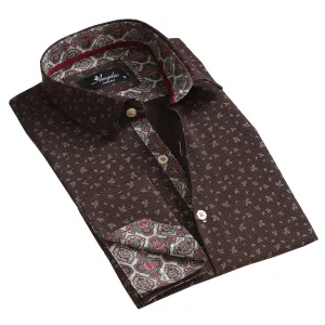 Brown Mens Slim Fit French Cuff Shirts with Cufflink Holes - Casual and Formal