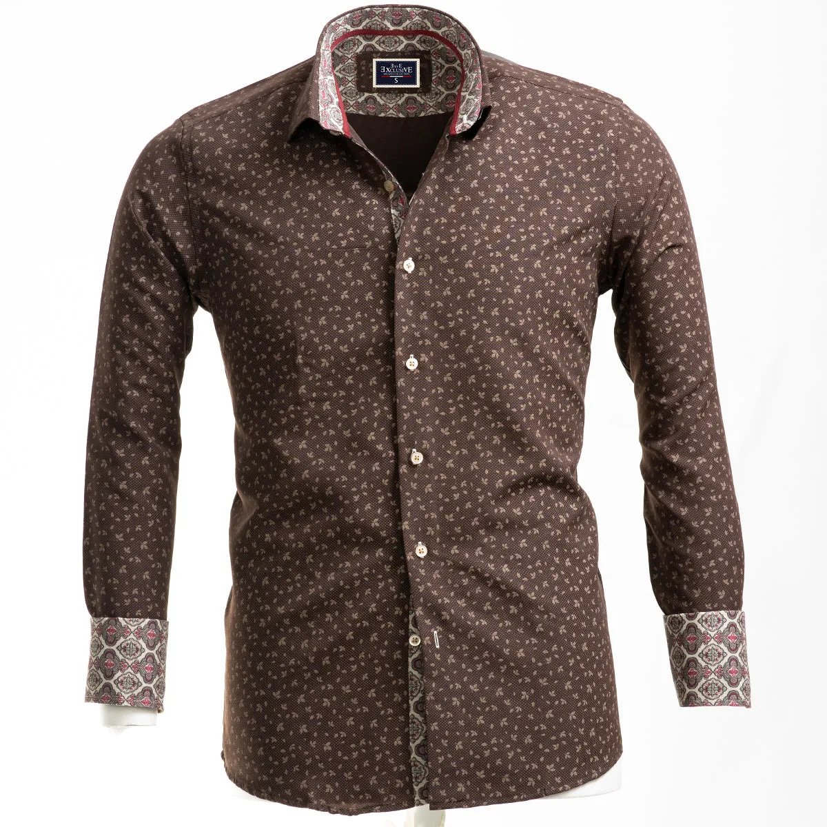 Brown Mens Slim Fit French Cuff Shirts with Cufflink Holes - Casual and Formal