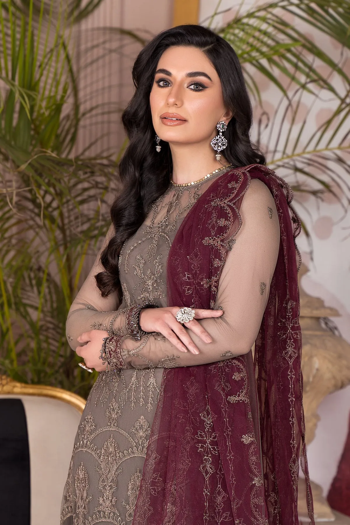 Brown Pakistani Kameez in Capri Style Party Wear