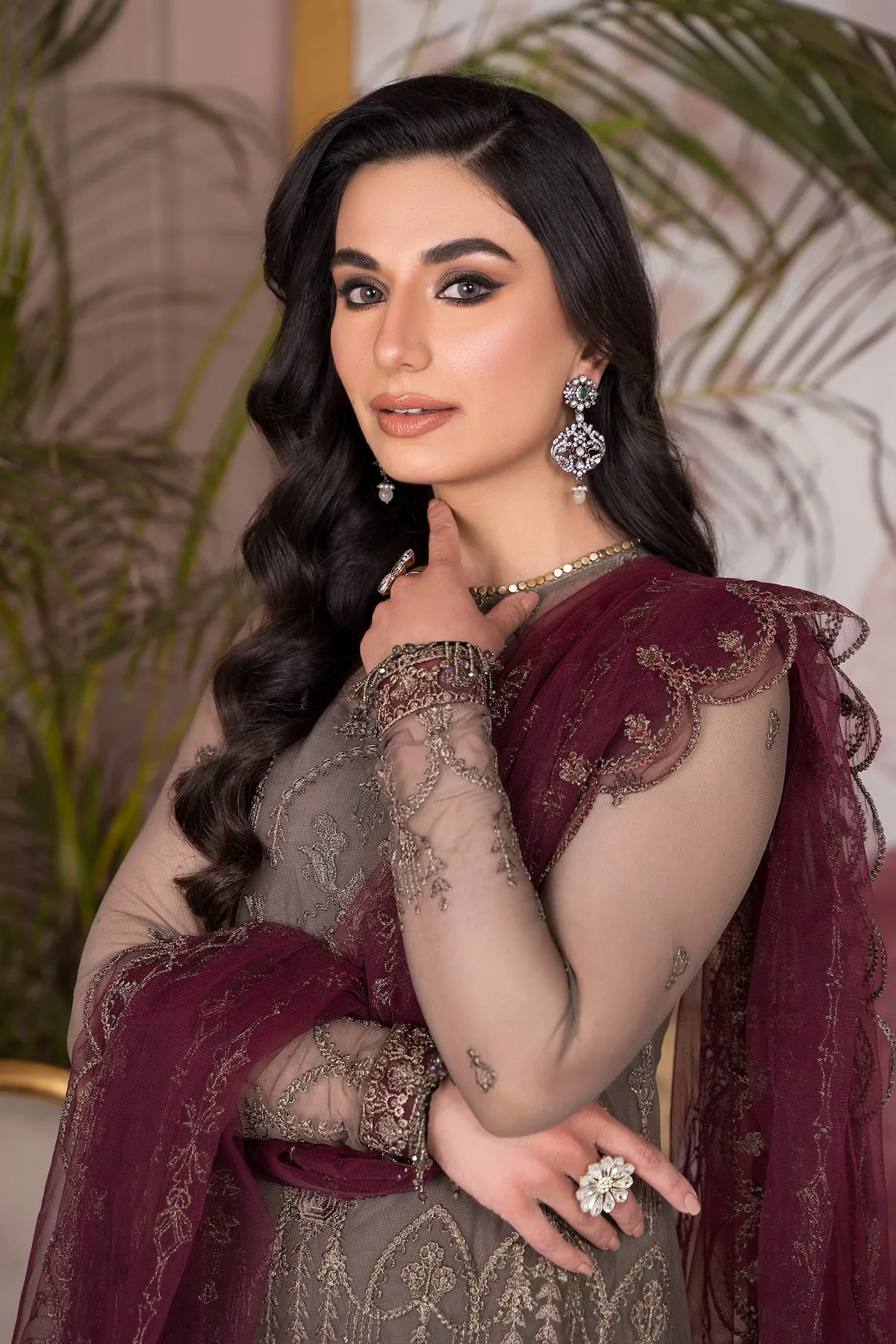 Brown Pakistani Kameez in Capri Style Party Wear